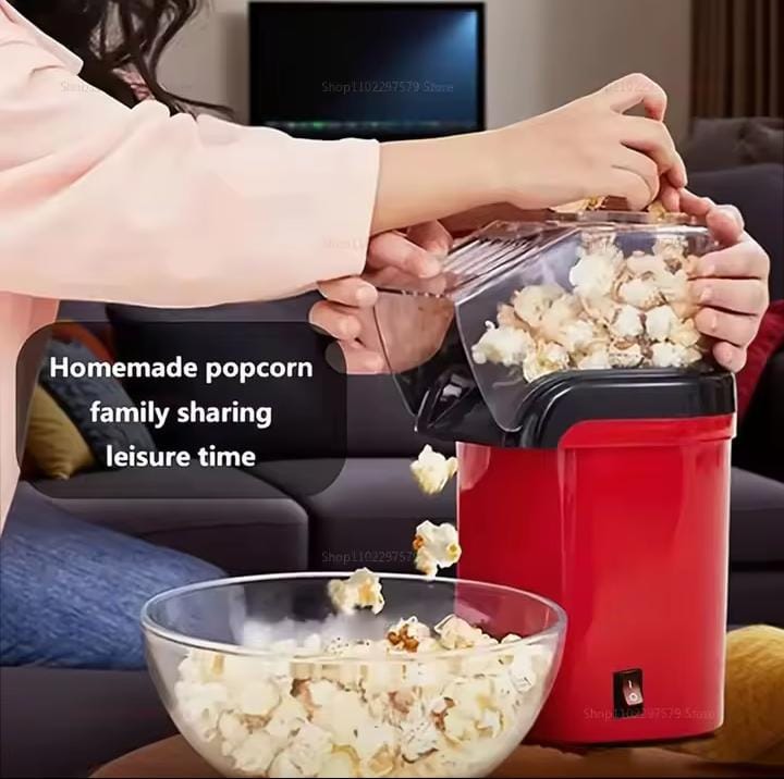 Portable hot air popcorn maker with measuring cup