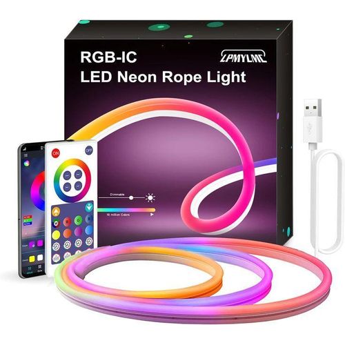 5M RGB LED Neon Rope Light with Remote Control, waterproof Smart Color Changing DIY Mode Super bright Neon Flexible Strip Lights for Bedroom Indoors Outdoors Decor