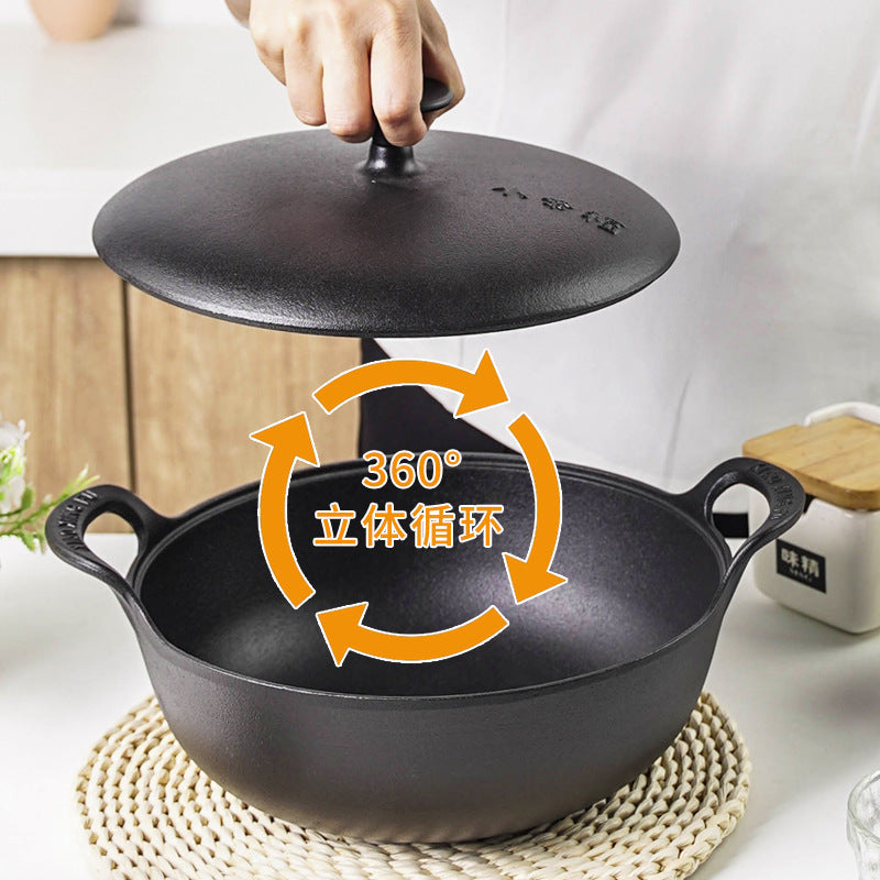 Pre-seasoned Pure Cast Iron Flat Bottom Wok with cast iron Lid