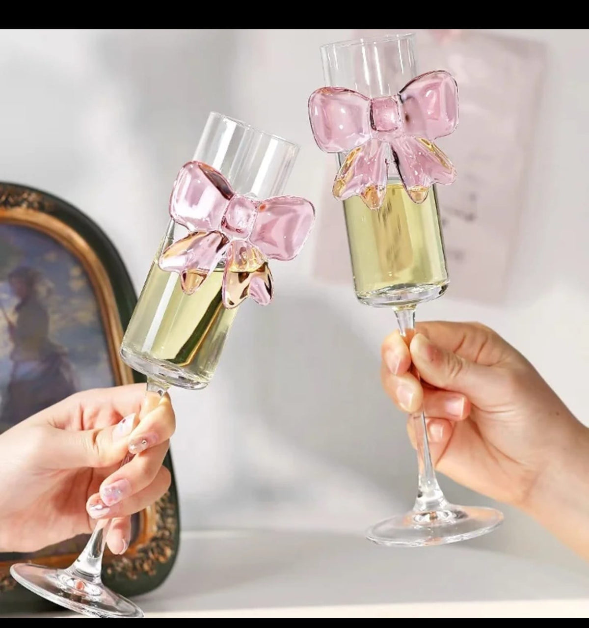 Pink Bow Champagne Flutes