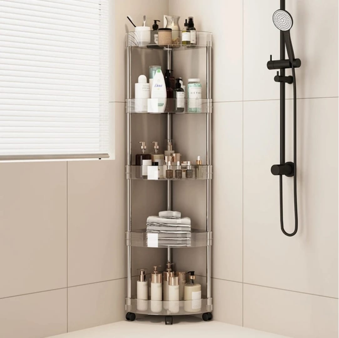 Stainless Steel Wheeled Corner Storage Shelf Transparent Corner Rack Floor Toilet Bathroom Triangle Storage Rack Gap Multi-layer