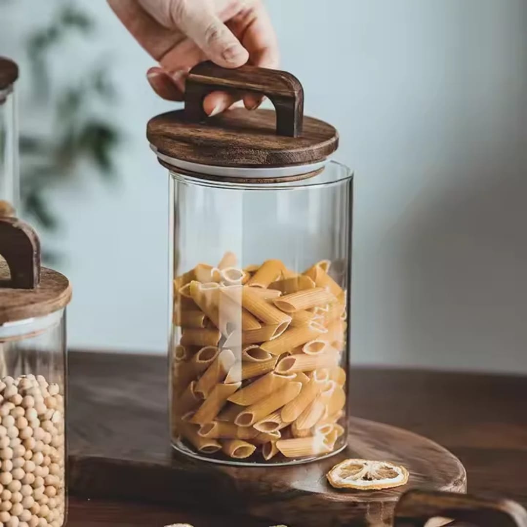 4pcs Airtight Glass Jars with Elegant Wooden Lids