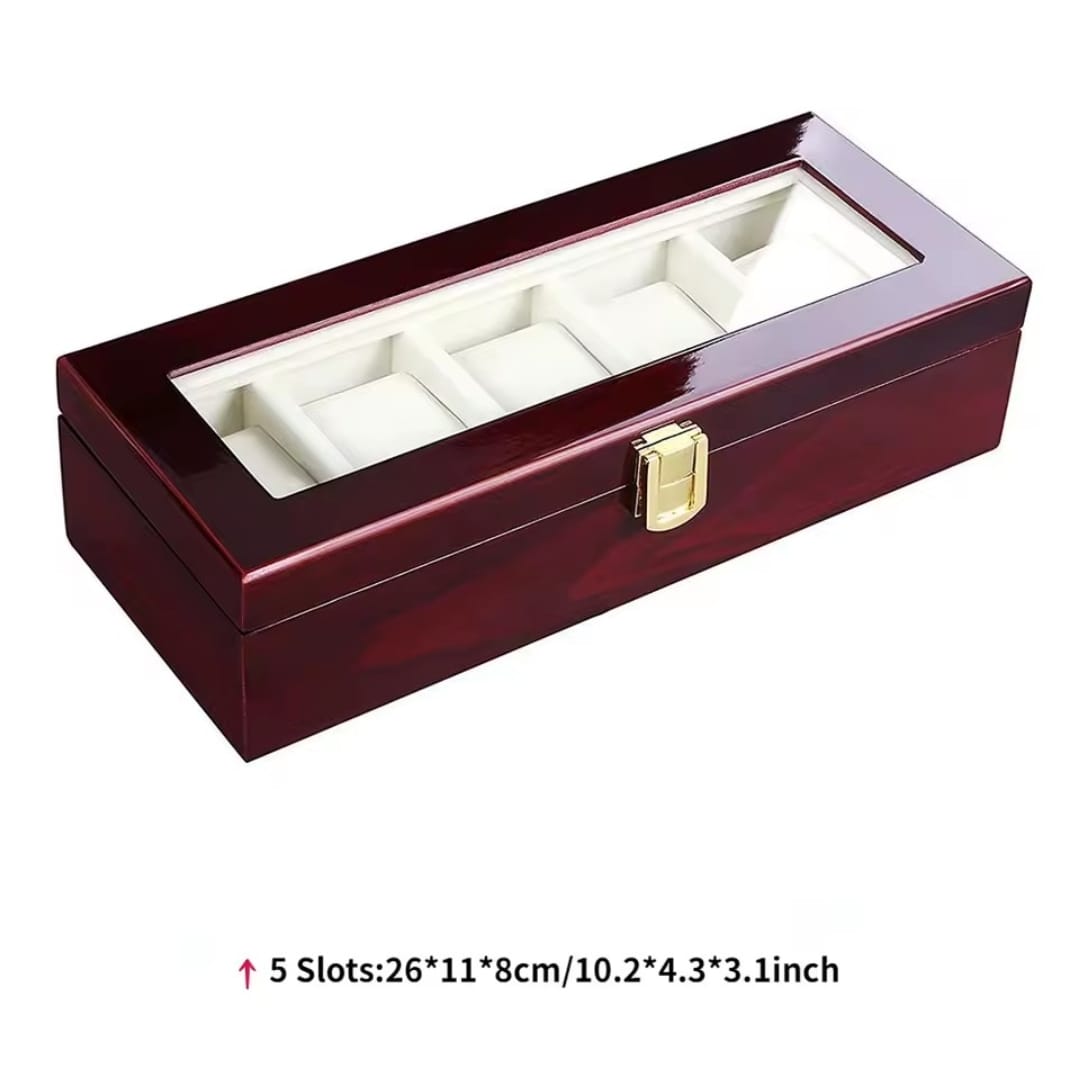 Luxurious glossy  wooden watch case 5 slot /Home storage watch case /Travel watch organizer