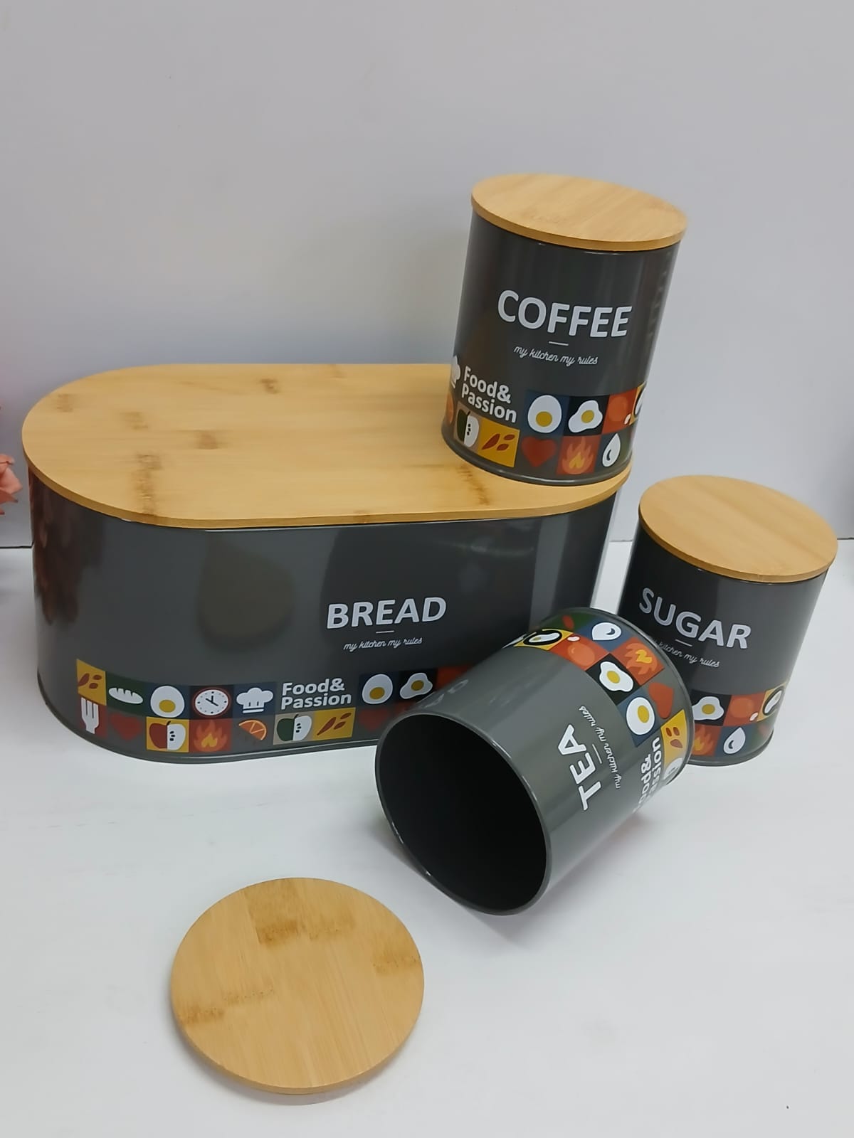 Unique and elegant bread storage bin with 3pcs canisters
