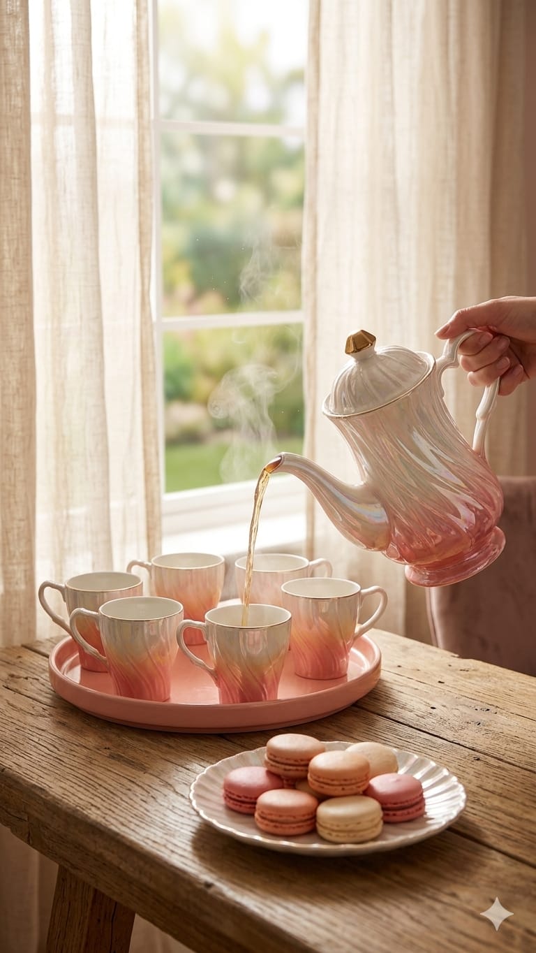 8pc luxury gradient coffee/ tea set pink white
