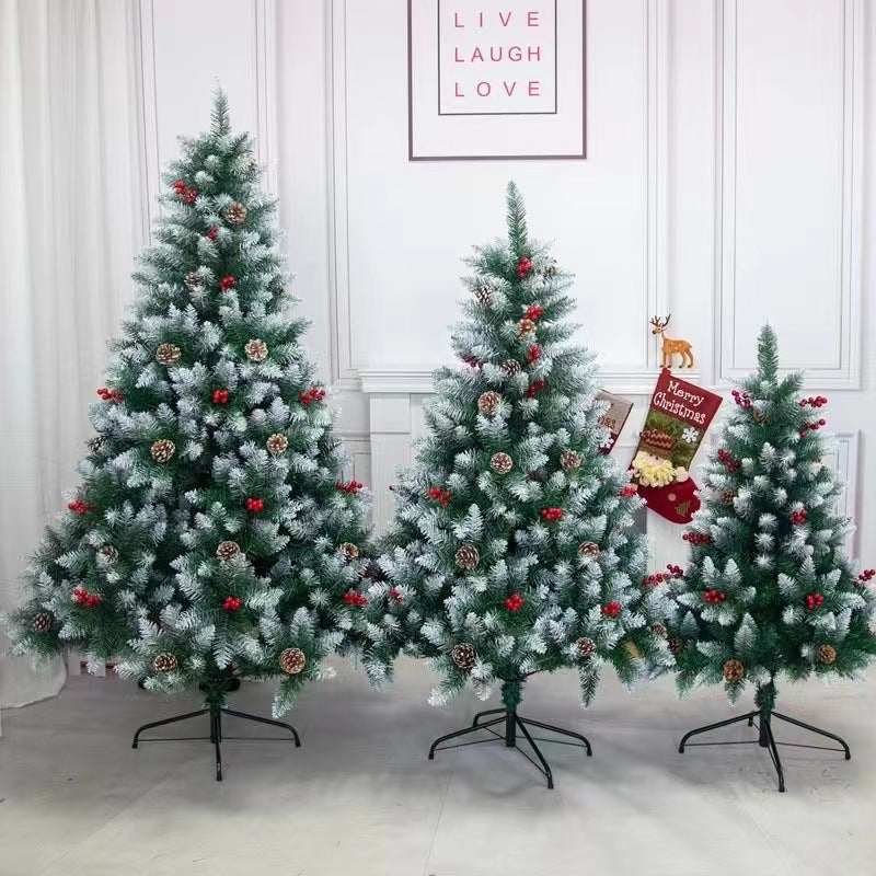FROSTED CHRISTMAS TREES WITH CONES AND BERRIES
