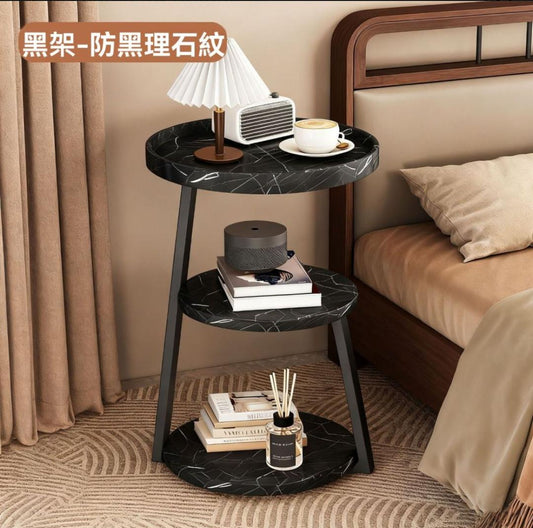 3-tier Trinity Sofa Side Table for Small Spaces Round End Table Accent Couch Beside Table with Wood Top & Metal Frame Modern Nightstand for Living Room Bedroom (40x40x62cm(16x16x24inch) Black