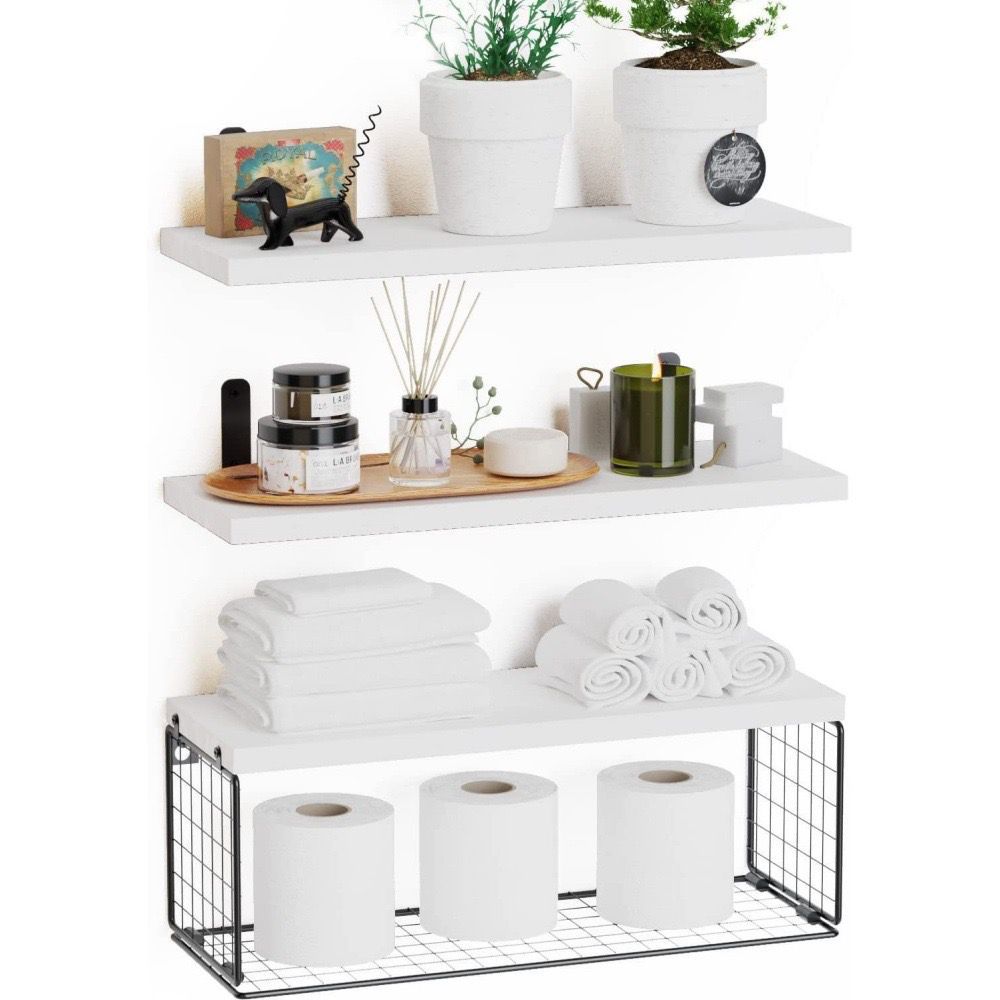 Solid pine wood bathroom floating shelves