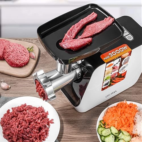 Electric Meat Grinder, 5 in 1 Heavy Duty Meat Mincer Sausage Stuffer Machine, 2000W MAX Stainless Steel Food Grinder with Sausage & Kubbe & Slicing & Shredding & Tomato Juicing Kits