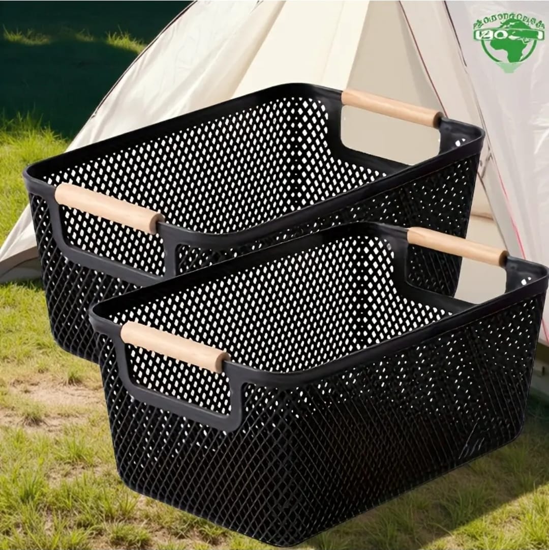 Large size Modern hard Plastic Storage Basket with Wooden Handles