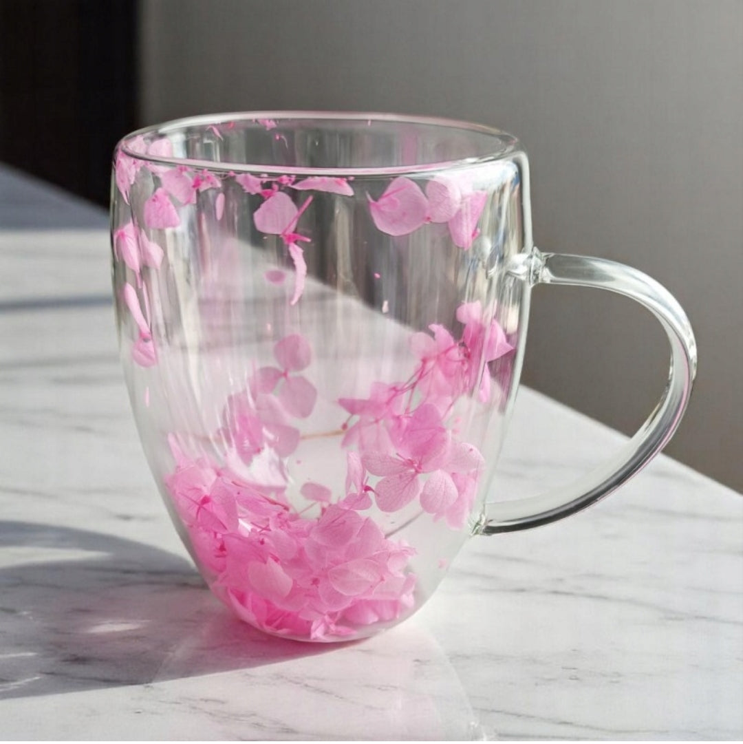 350ml Dried Flower Double Wall Clear Glass Coffee Mug