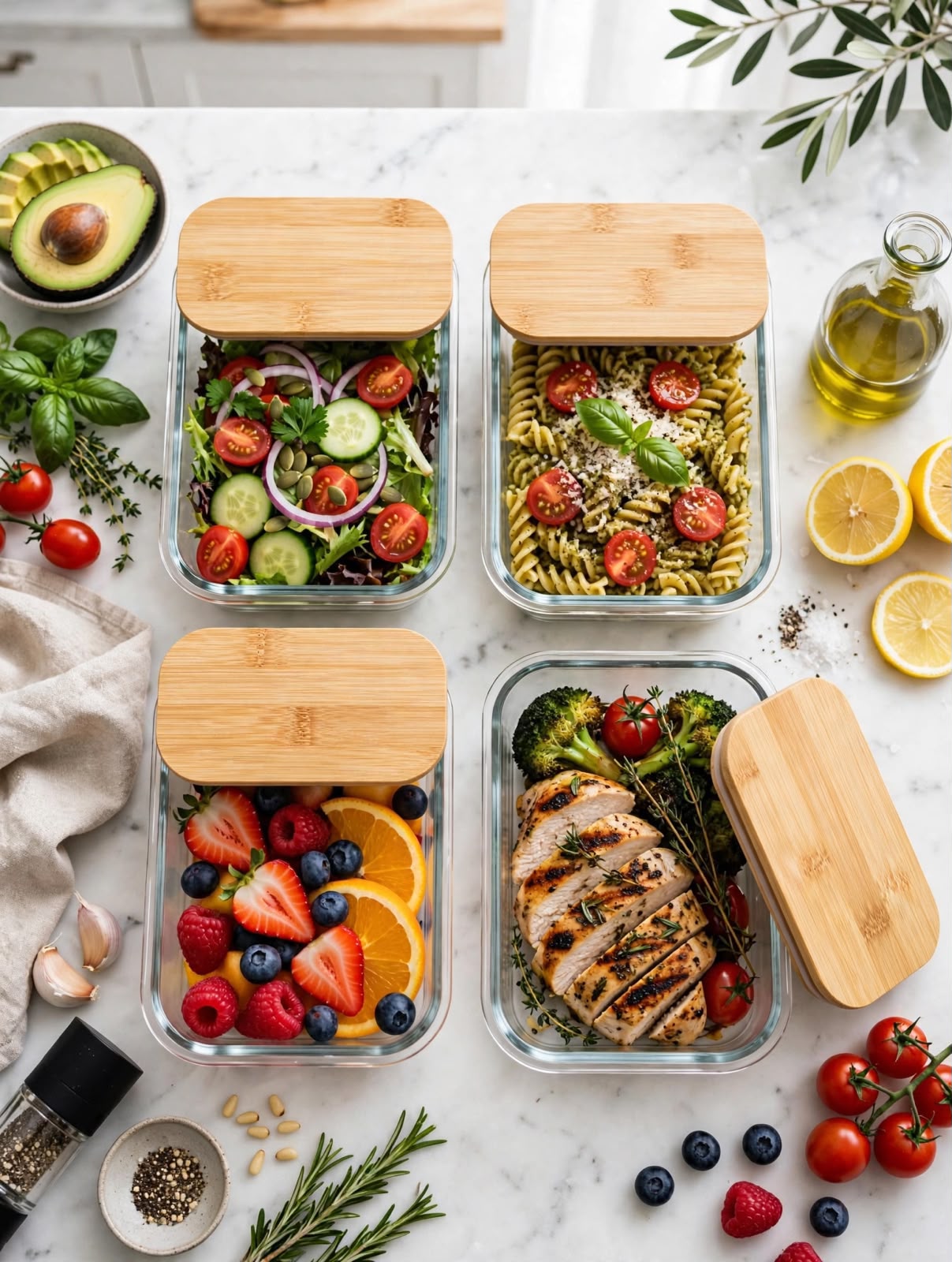 Borosilicate glass food storage containers with natural bamboo lids 4pcs set