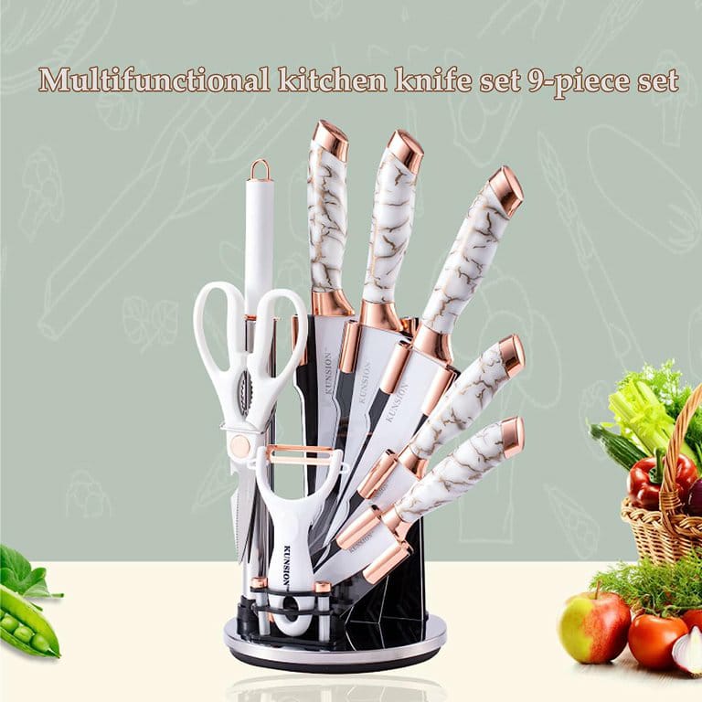 Kitchen Knife 9pcs Acrylic Knife Holder Stainless Steel Slicing Knife Bread Knife Fruit Knife Chef Knife Kitchen Knife