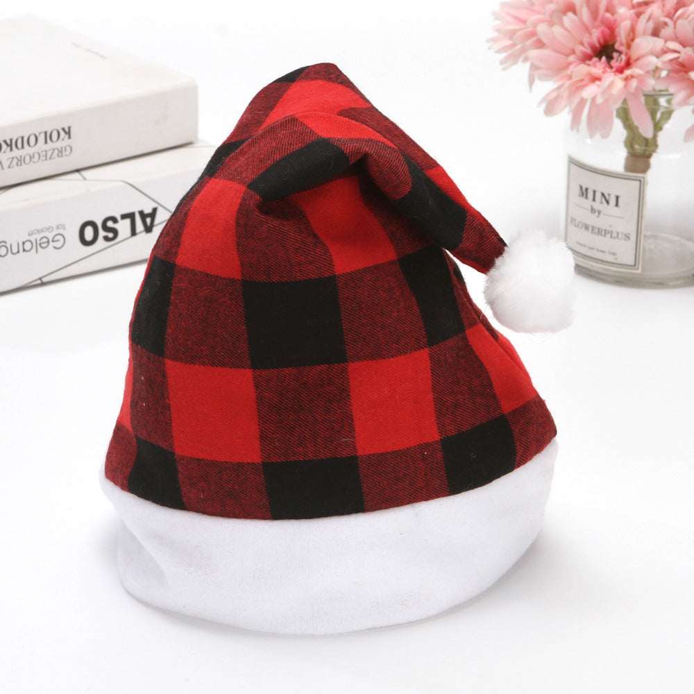 Santa Claus Christmas Fashion Plaid Hats Red Black Plaid Xmas Cap