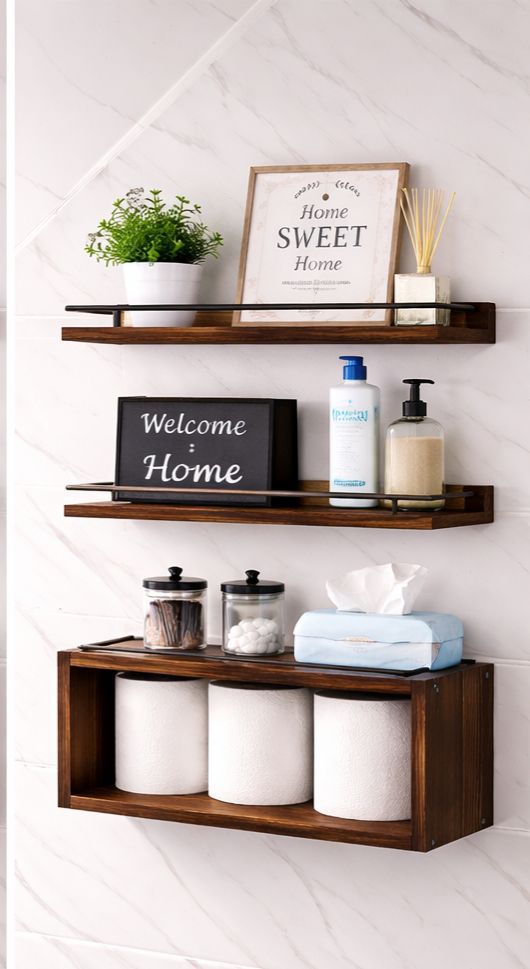 Solid pine wood bathroom floating shelves