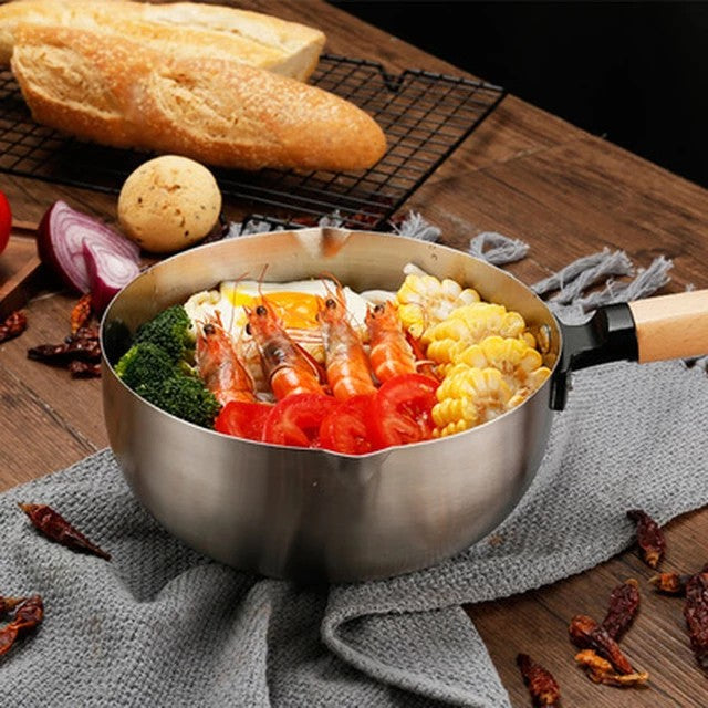 2L Stainless steel non- stick calibrated Japanese Pan Noodle Pot, Spaghetti pot, Milk Pot Stainless Steel tea pot/sufuria Saucepan Wooden Handle Soup Pot Tableware Pan Kitchen Cooking Tools