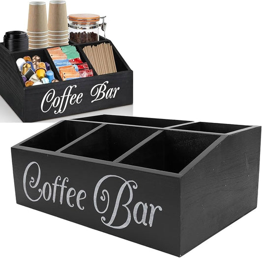 *5-Compartment Wooden Coffee Station Organizer