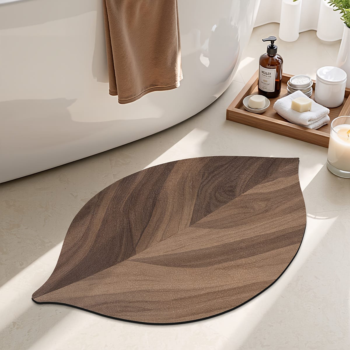 Rustic Wood-Effect Leaf Doormat – Quick-Drying, Non-Slip, Ideal for Entrance Halls, Bathrooms and Toilets – Home Decor