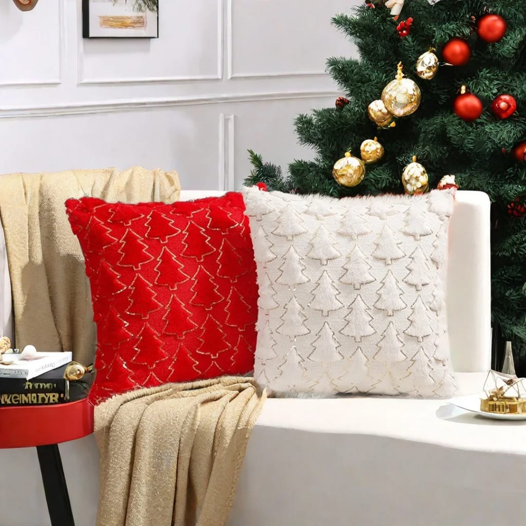 Christmas Tree Glitter Plush Cushion Cover Home