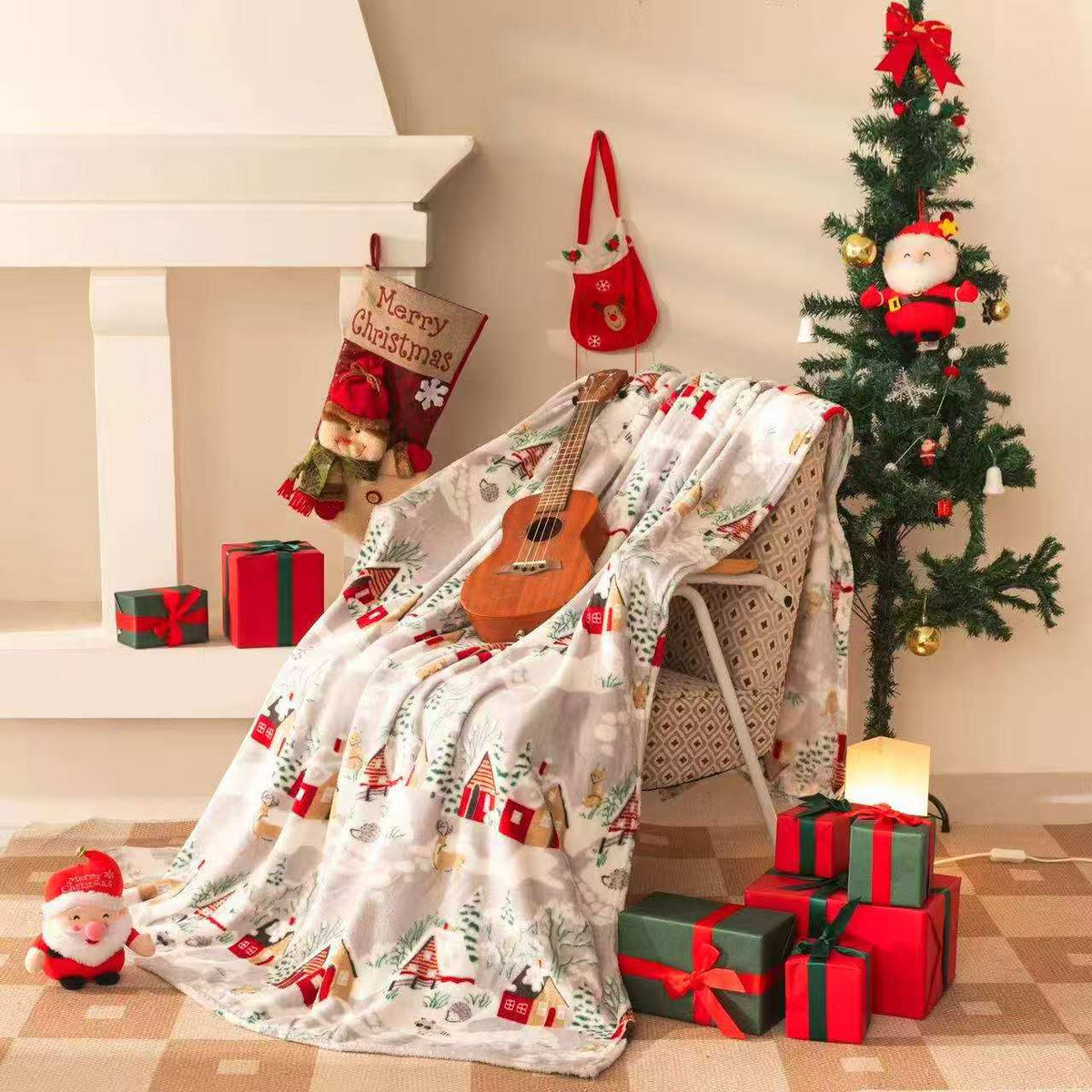Double Sided Christmas Sherpa Fleece Throw Blankets