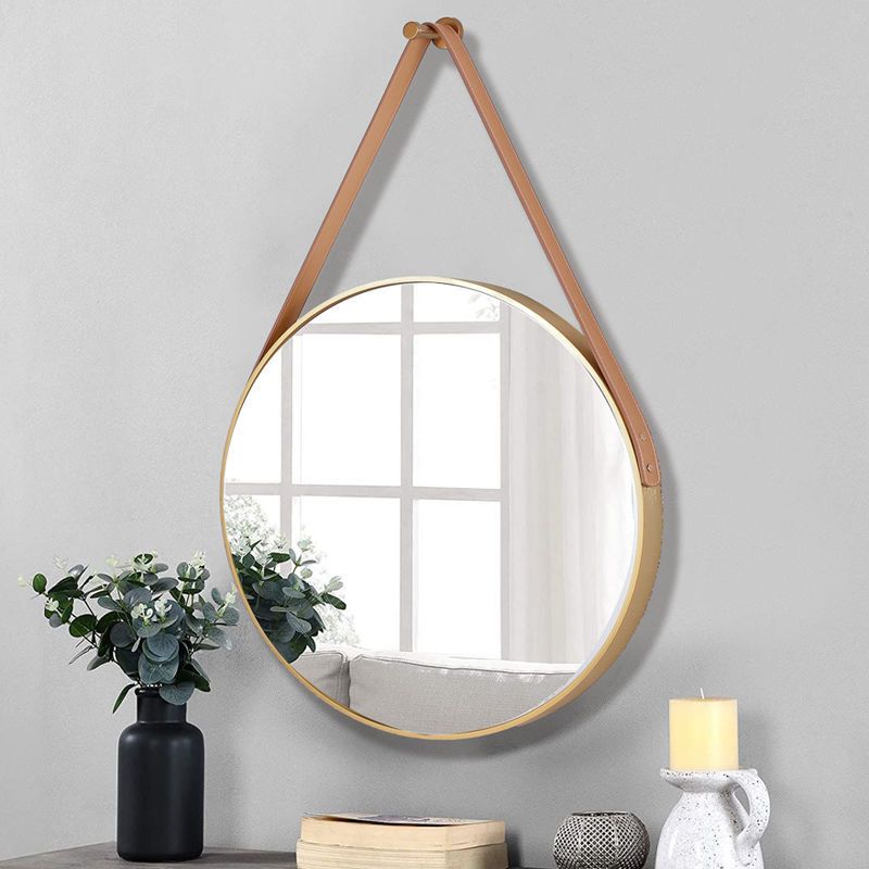 Nordic Wall Hanging Decorative Mirror / Creative Living Room Round Vanity Mirror / Bathroom Mirror with Leather strap