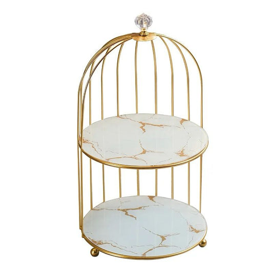 2 tier luxury marble textured with gold metal makeup storage/organiser