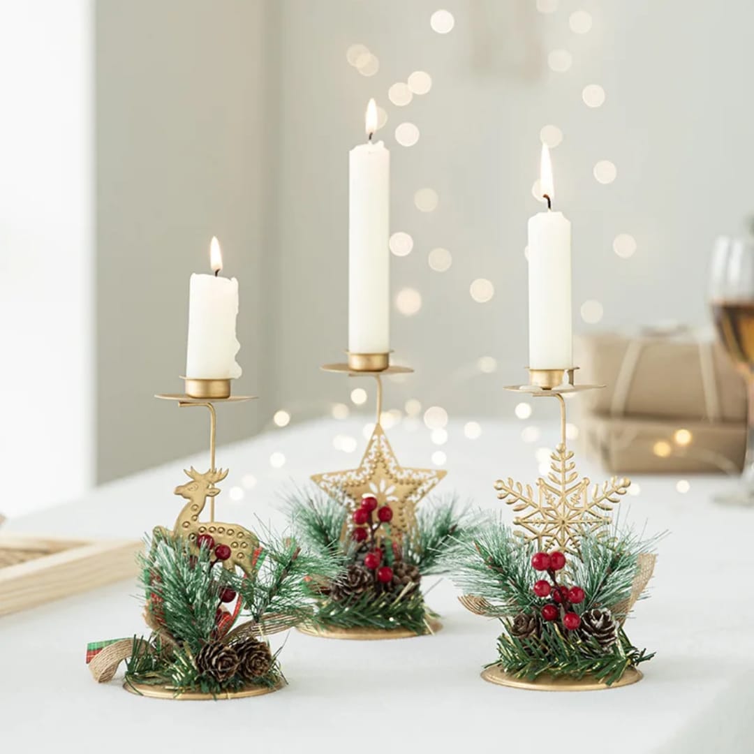 Christmas Candle Holder Santa Claus Elk tree