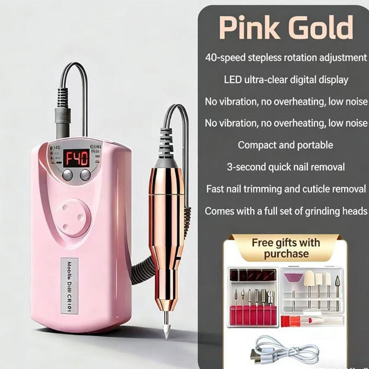 Professional rechargeable electric nail drill designed for manicure and pedicure tasks, such as removing gel polish, trimming nails, and clearing cuticles