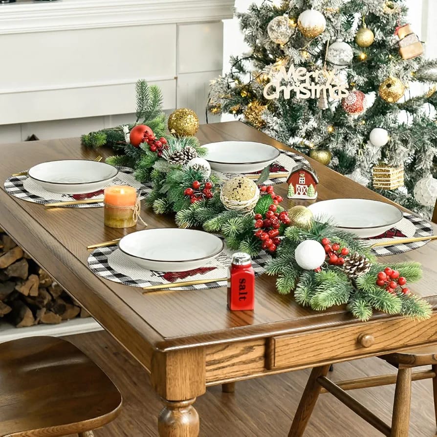 Plaid Christmas Round Placemats Set of 2pcs 650/-