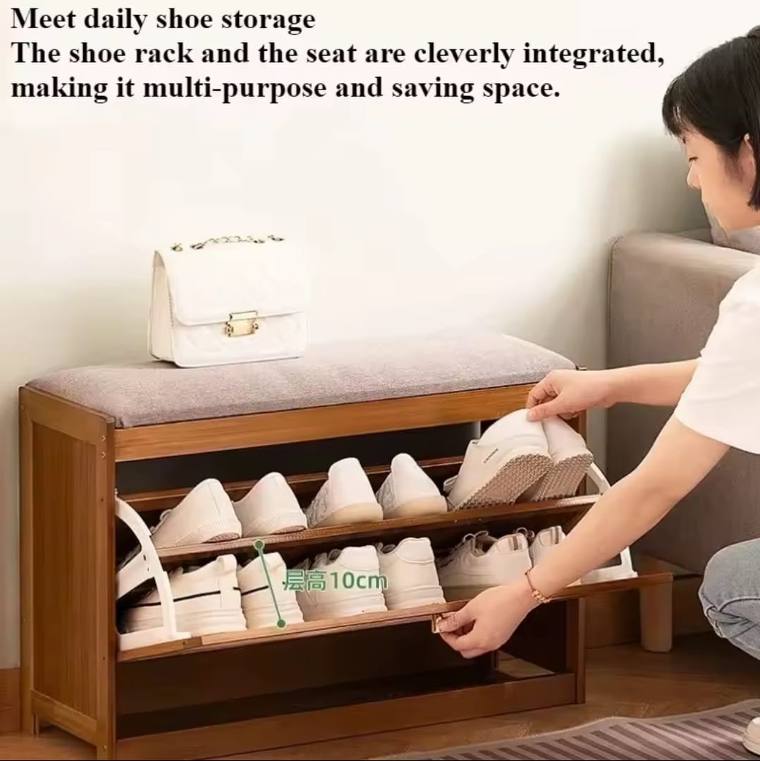 Wooden stool with shoe cabinet