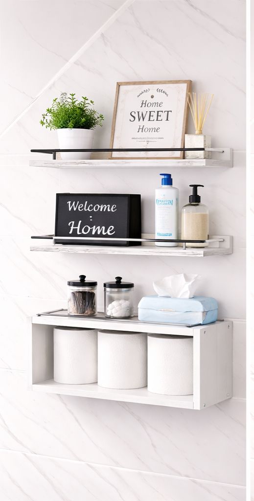 Solid pine wood bathroom floating shelves