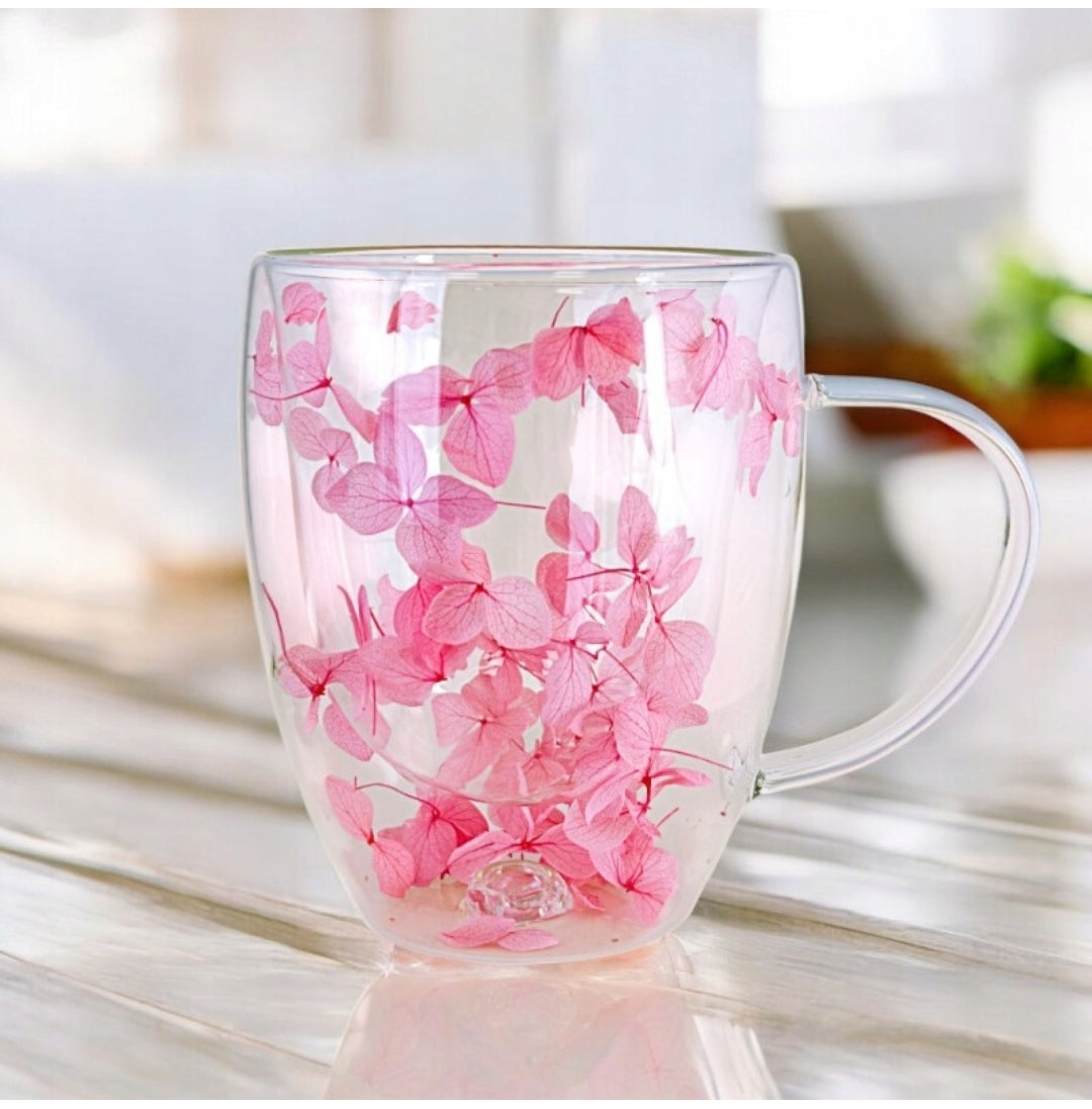 350ml Dried Flower Double Wall Clear Glass Coffee Mug