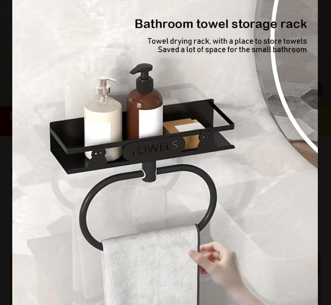Bathroom Towel Rack with Storage Shelf