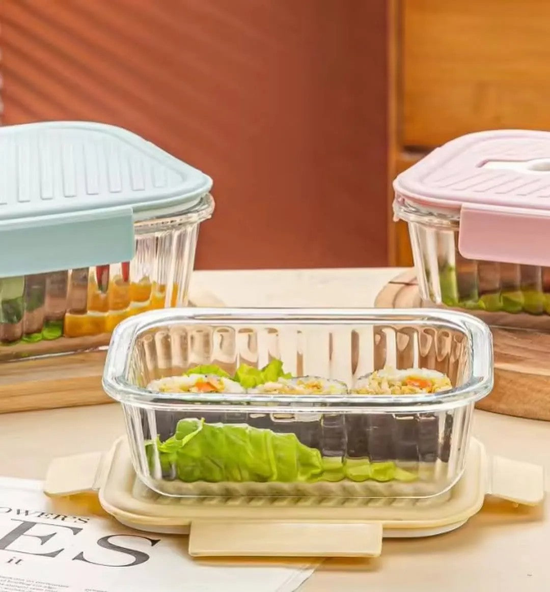 3pcs Borosilicate Glass ribbed Food Storage Containers with Lids