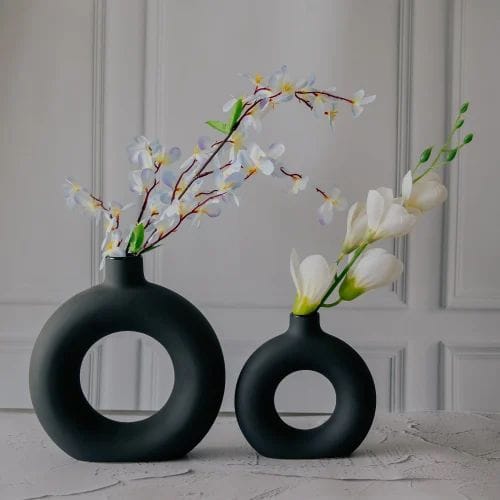 Porcelain ceramic 2in1 elegant decor Donut flower vases