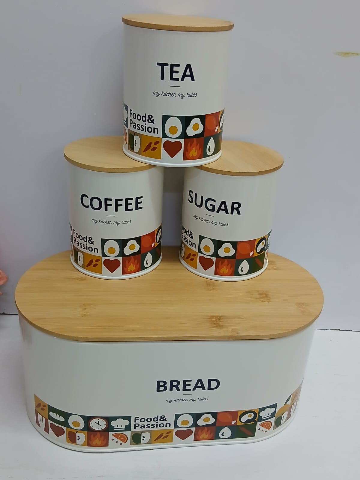 Unique and elegant bread storage bin with 3pcs canisters