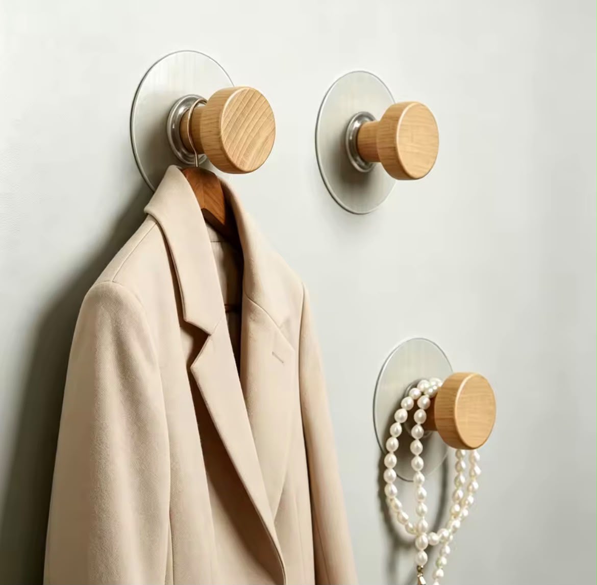 2pcs self Adhesive wooden wall hooks