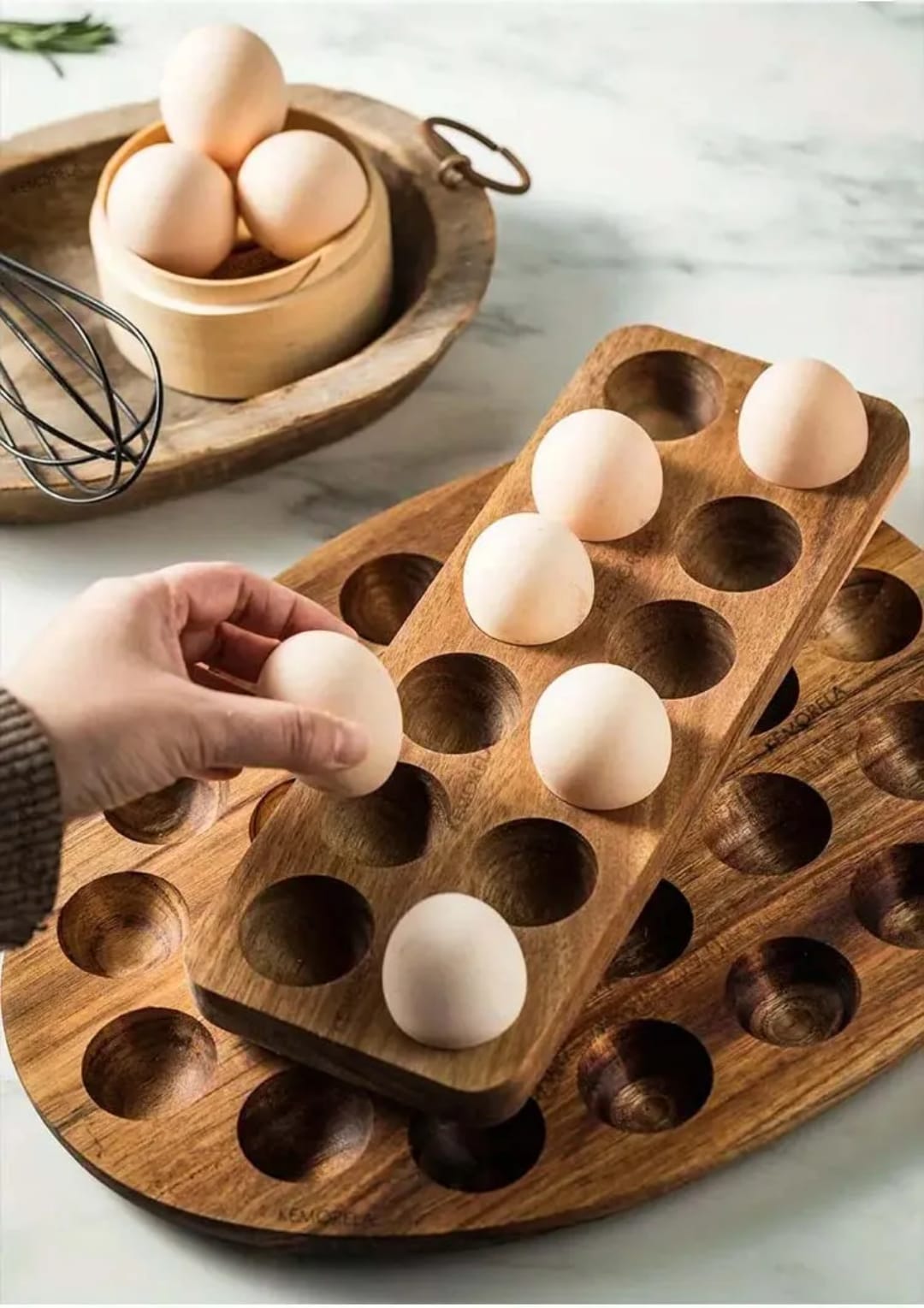 12pc Wood Egg Holder, Wooden Baking Egg Storage Tray, Nordic Storage Rack Suitable for Kitchen and Dining Room Egg Storage Rack, Baking Refrigerator Egg Tray