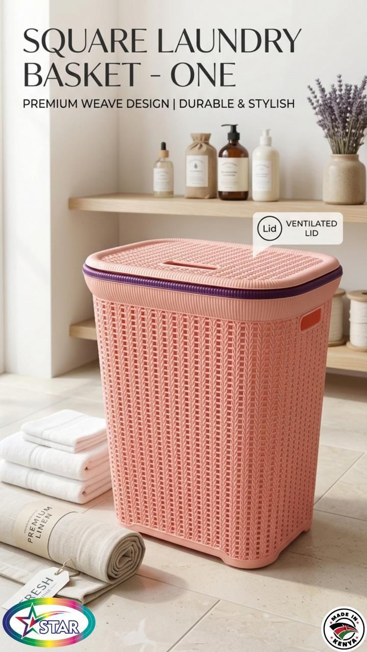 LAUNDRY BASKET SQUARE PLASTIC