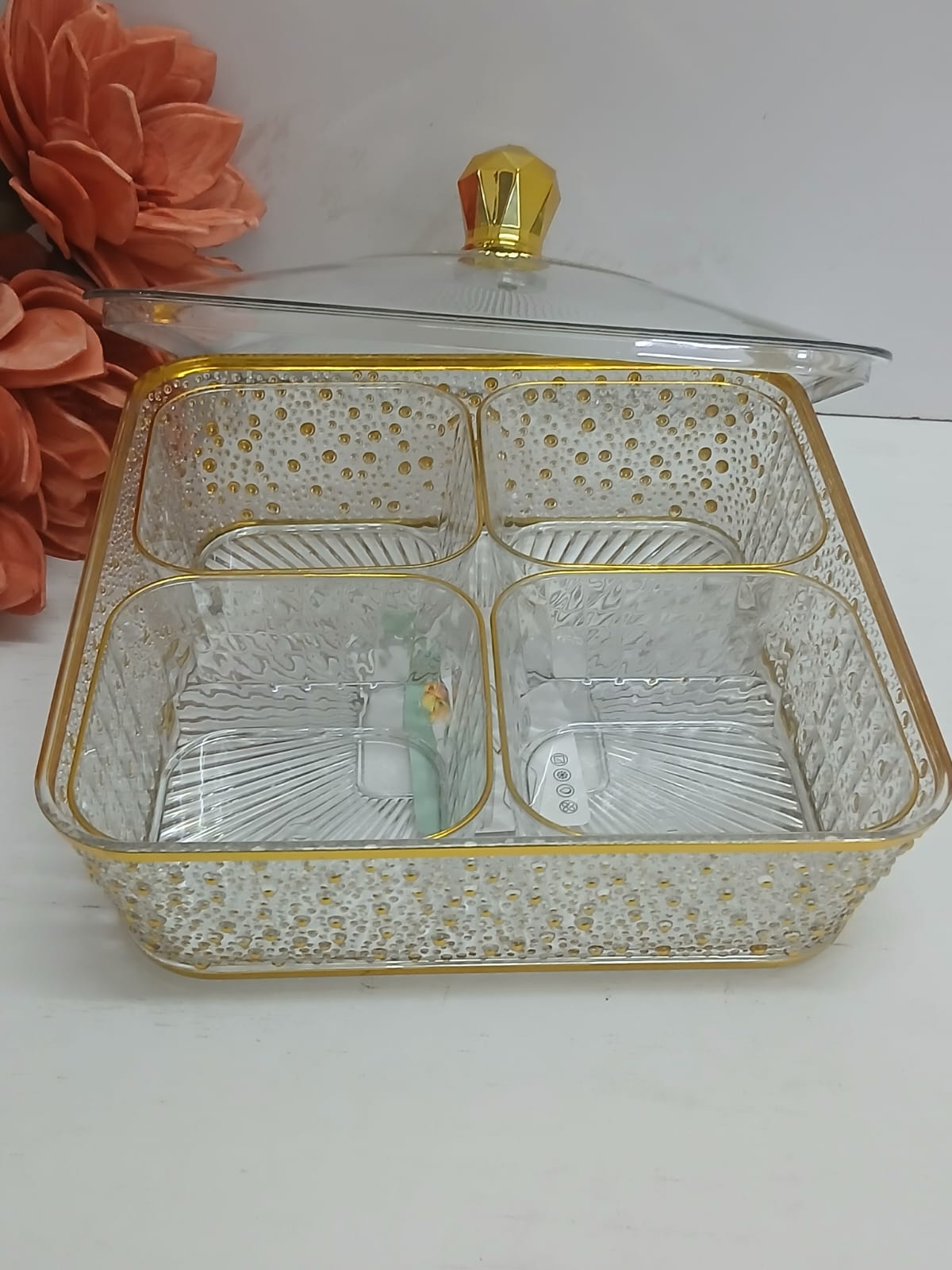 Acrylic fruit bowl with lid + 4 serving bowls