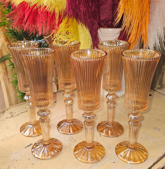 *180ml Gold Vintage Ribbed Champagne Flute glass with gold rim