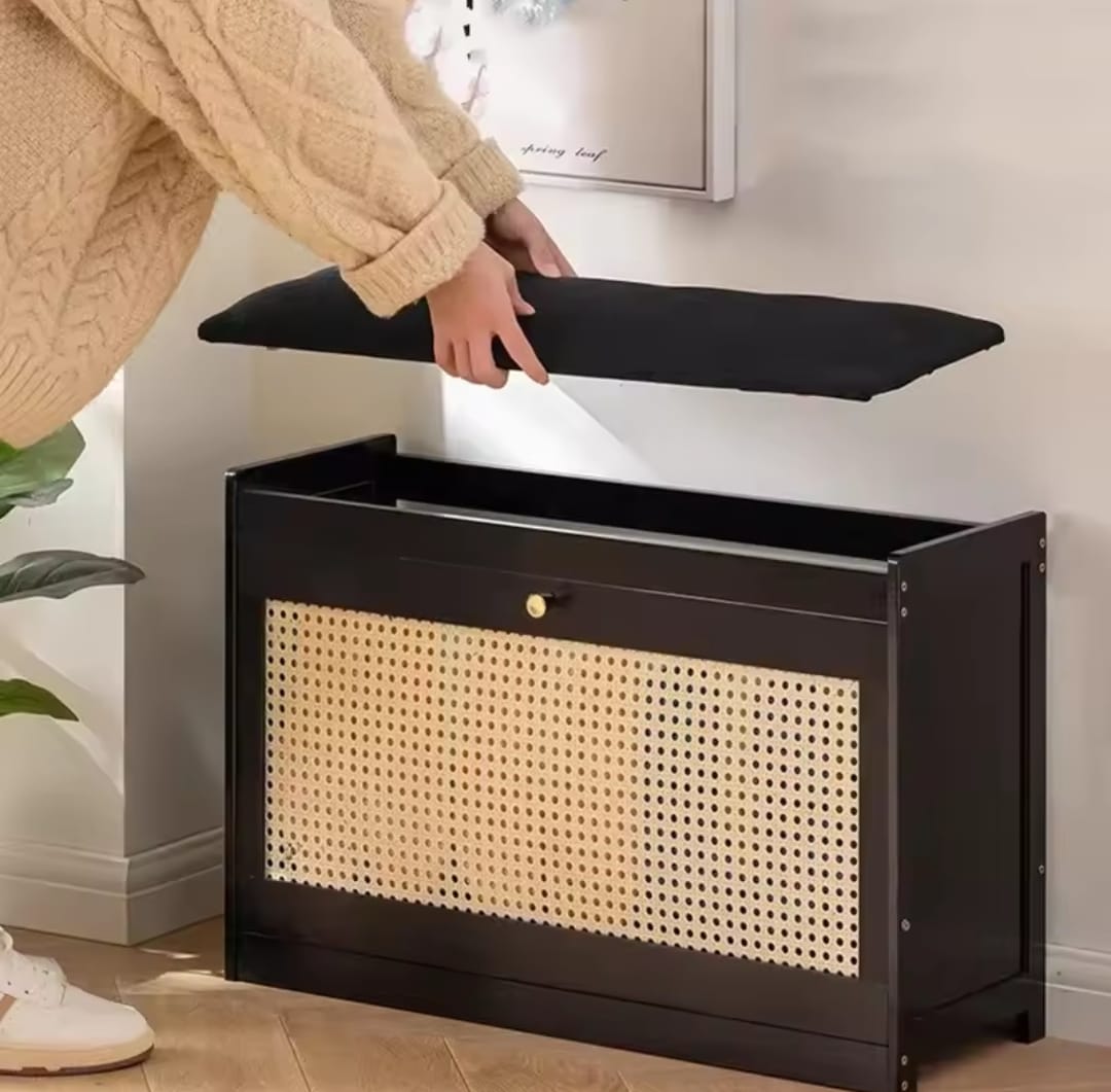 Wooden stool with shoe cabinet
