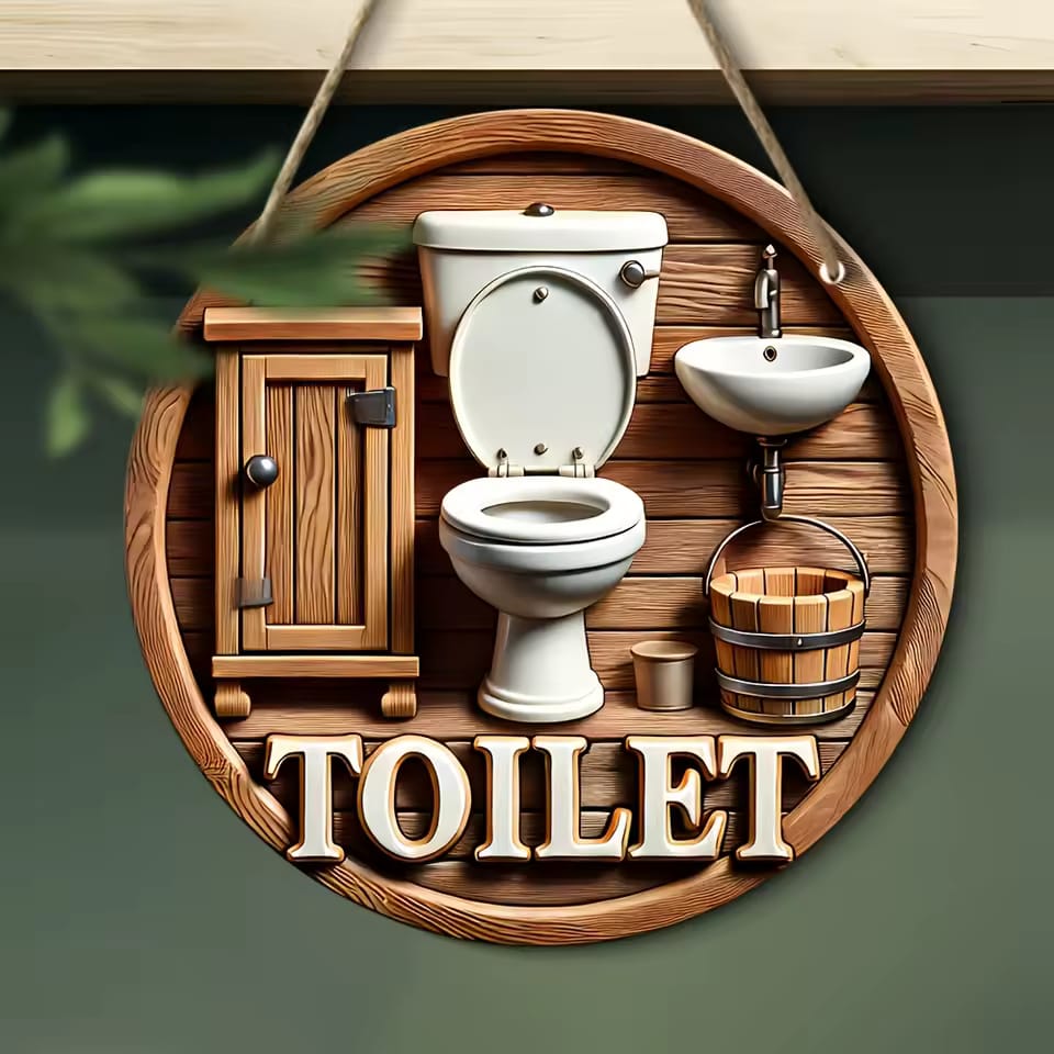 2D Flat wooden bathroom hanging decor sign