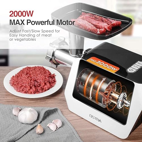 Electric Meat Grinder, 5 in 1 Heavy Duty Meat Mincer Sausage Stuffer Machine, 2000W MAX Stainless Steel Food Grinder with Sausage & Kubbe & Slicing & Shredding & Tomato Juicing Kits