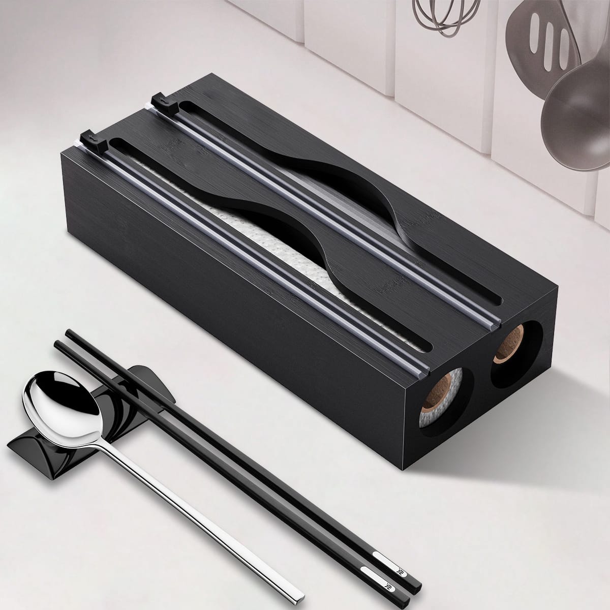2in1 Bamboo wrap dispenser with cutter