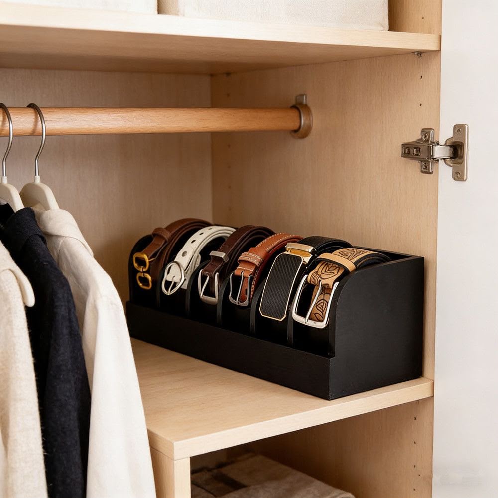 6 Slot Premium bamboo belt organizer