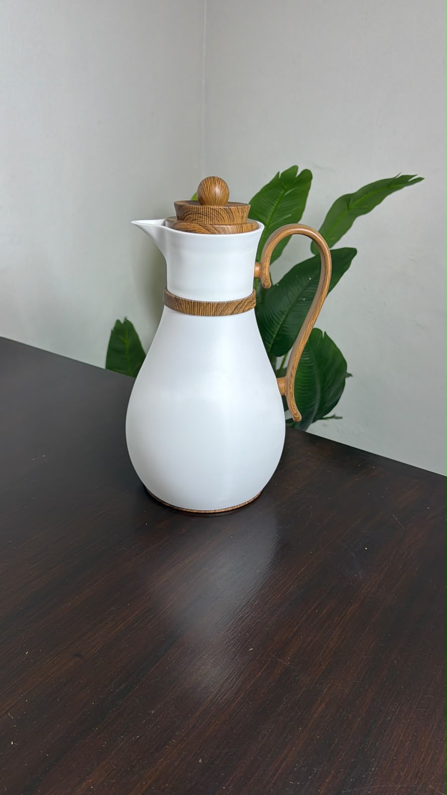 Pot Shaped Vacuum Flask with Wood-Grain Handle and Lid (1.0 L)