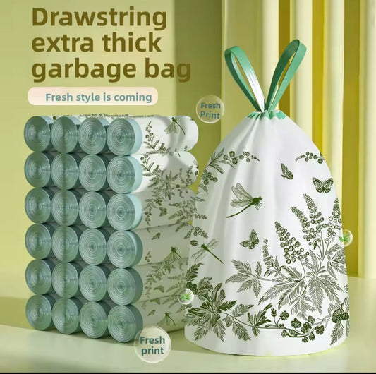 50pcs setExtra Thickened Aerial Kitchen Garbage Bags Drawstring Tie Trash Bags