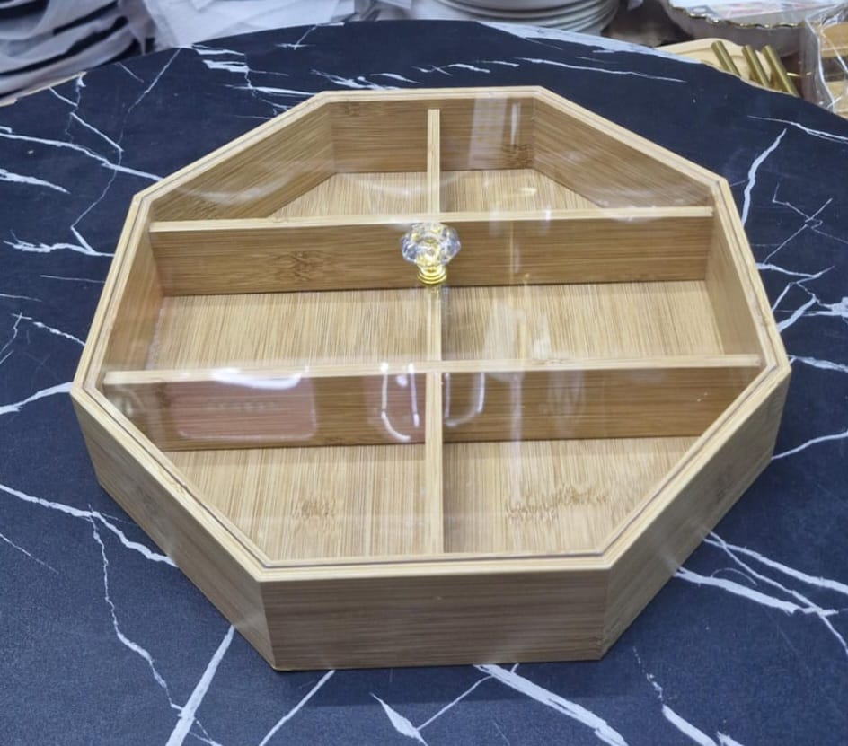 6 Section Octagon Bamboo Tray Divider for TEA BAGS / SNACKS