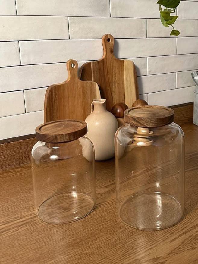 Large Capacity Borosilicate Glass Storage Jar with Acacia Lid